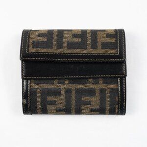 Vintage Fendi Zucca Monogram Canvas And Leather Bifold Wallet In Brown